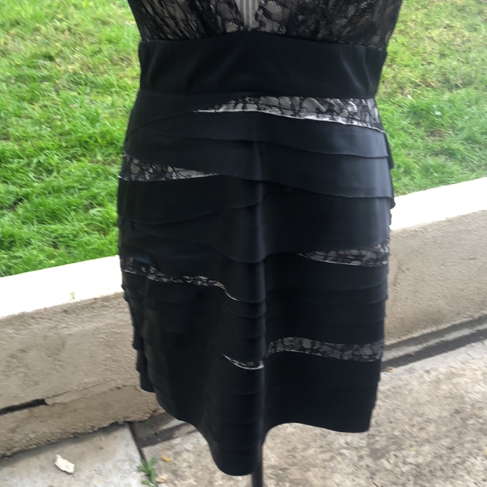 Stunning BEBE layered with satin and lace dress.  Sexy Low deep V cut front. - Picture 3 of 13